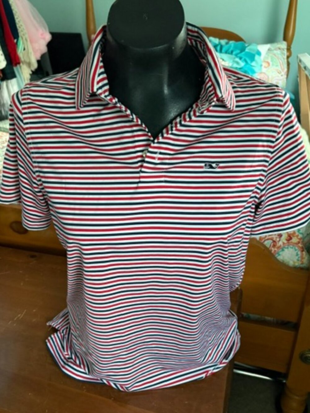 Vineyard Vines Boys Bradley Stripe Sankaty Performance Polo Shirt Red White Blue